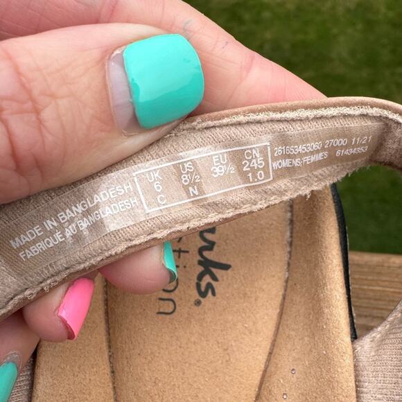 NWOB Clarks size 8.5 NARROW Merliah Leather Wedge Sandals - Sand Tan - Picture 10 of 12